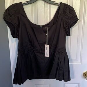 Rebecca Taylor Puff Sleeve Blouse Black Size 12 Tag Excellent condition Cotton